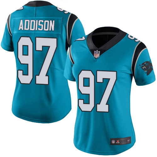 Carolina Panthers Limited Blue Women Mario Addison Jersey NFL Football #97 Rush Vapor Untouchable